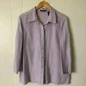 Liz Claiborne Women’s Button Down Linen Shirt Blouse Size L